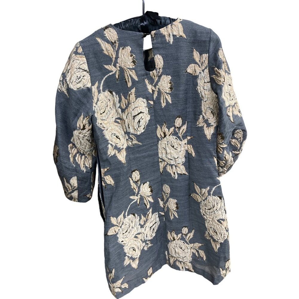 Irene Klarie Floral Embroidered Shift Dress Size UK42 US 8 M Gray Jacquard Gold - Picture 8 of 15